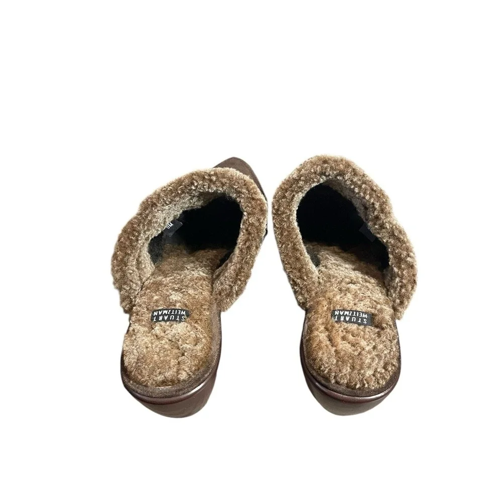 Stuart Weitzman Clogs Mule Brown Suede Sherpa Lined‎ Platform 9 Boho